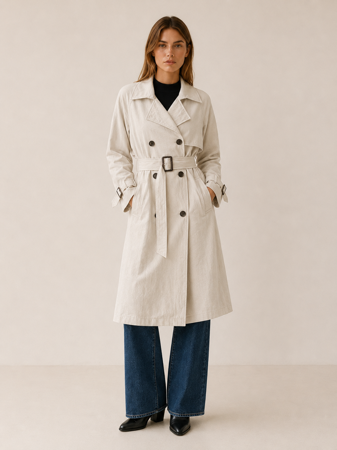Hannah™ | Belted Double-Breasted Midi Trench