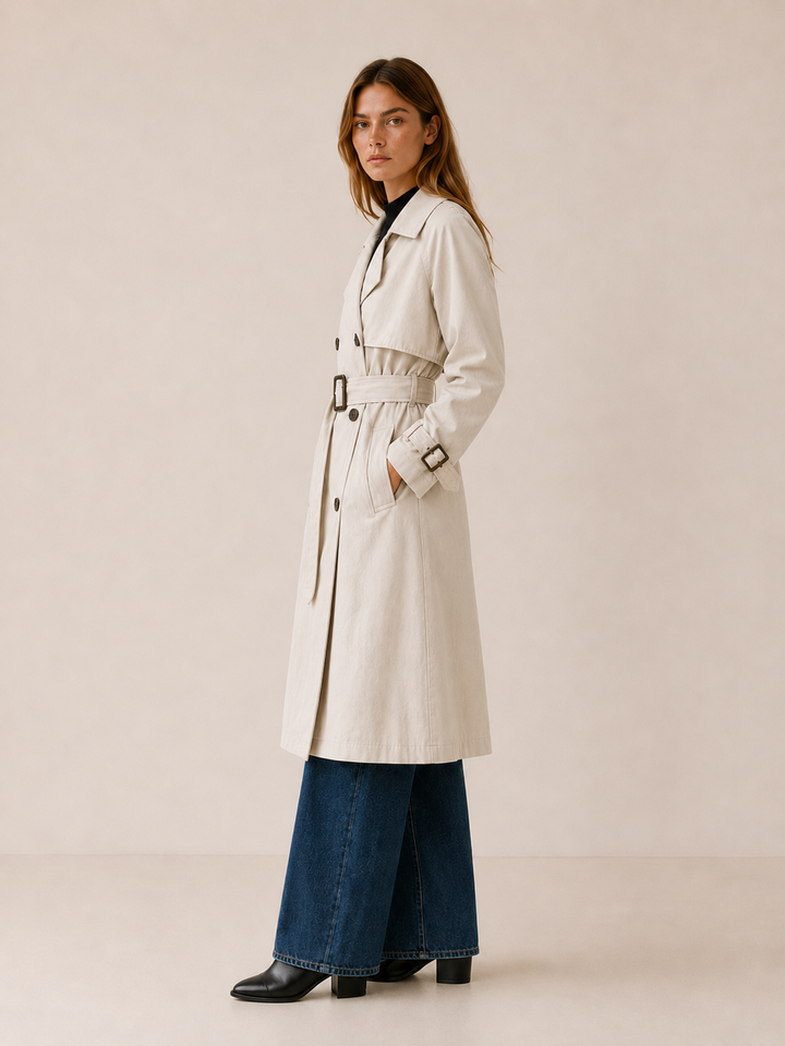 Hannah™ | Belted Double-Breasted Midi Trench