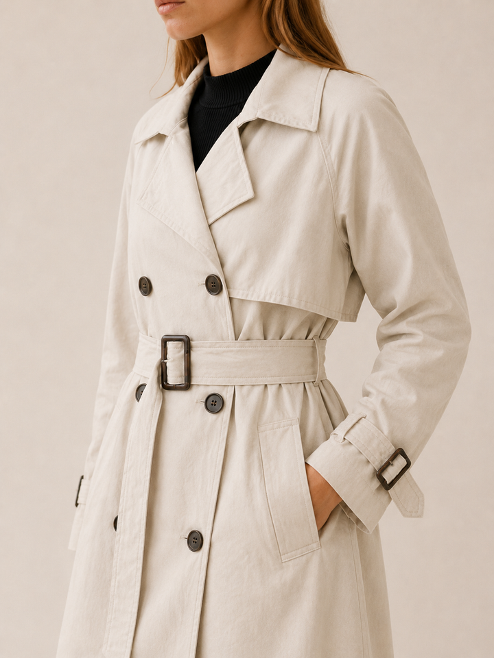 Hannah™ | Belted Double-Breasted Midi Trench