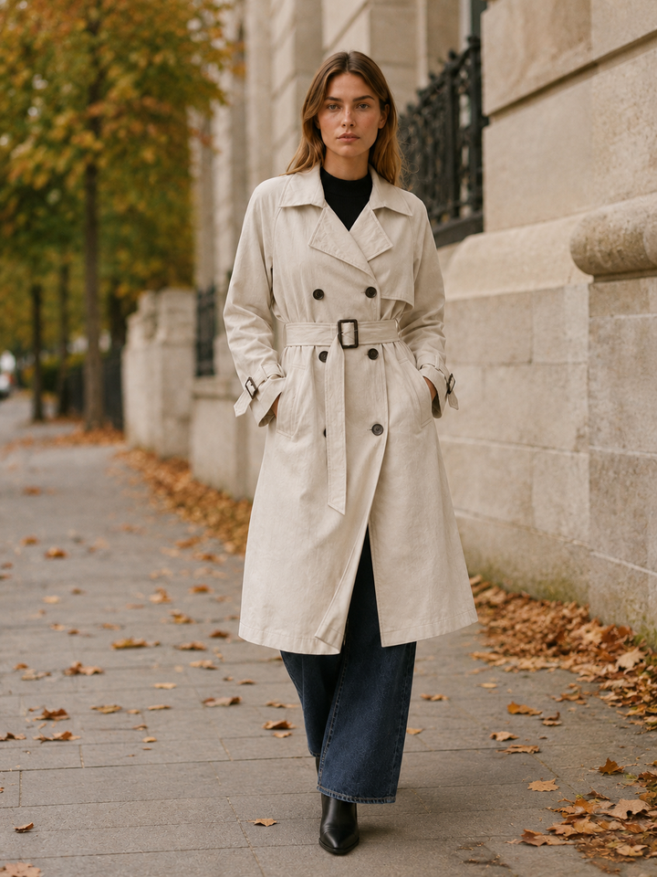 Hannah™ | Belted Double-Breasted Midi Trench