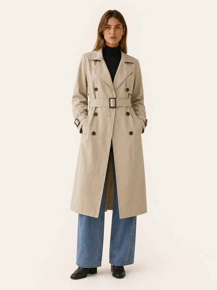 Hannah™ | Belted Double-Breasted Midi Trench