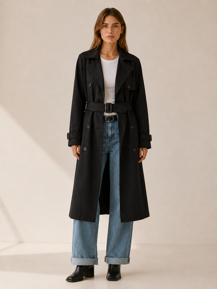 Hannah™ | Belted Double-Breasted Midi Trench