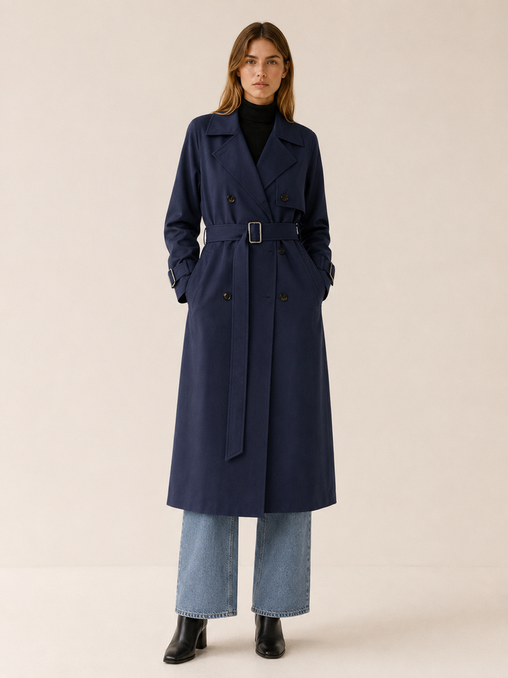 Hannah™ | Belted Double-Breasted Midi Trench