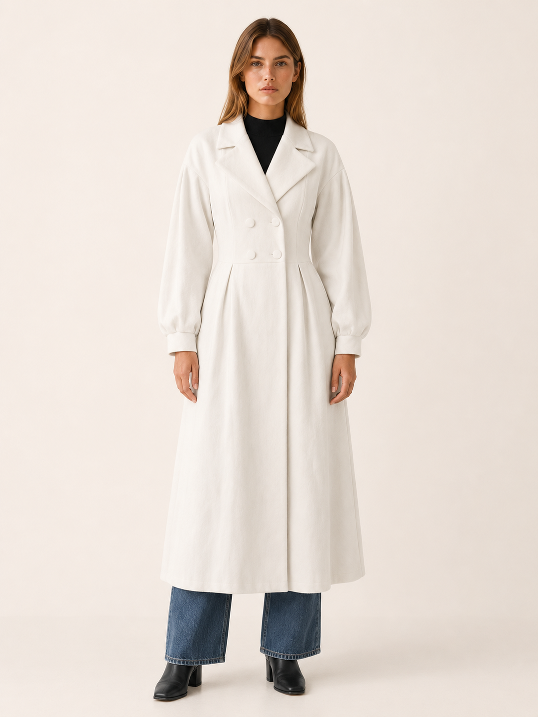 Harper™ | Double-Breasted Midi Trench Coat, White