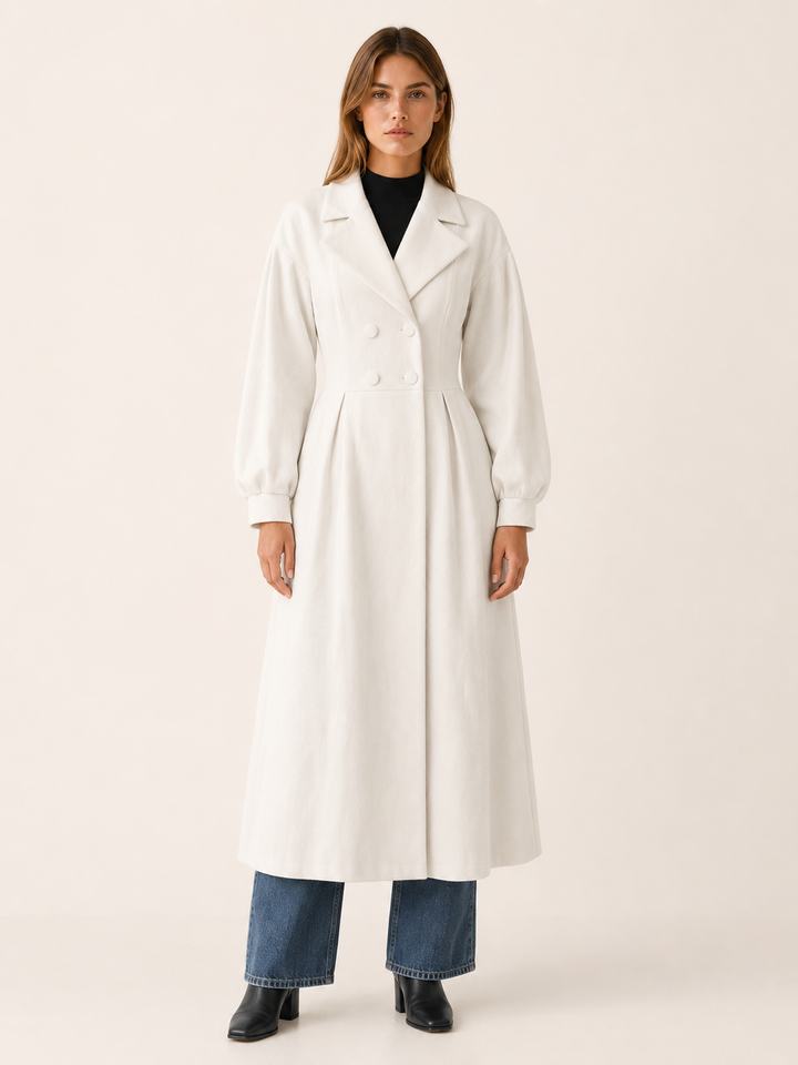 Harper™ | Double-Breasted Midi Trench Coat, White