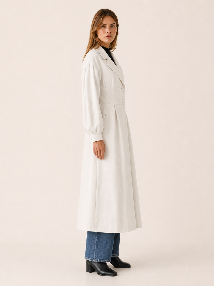 Harper™ | Double-Breasted Midi Trench Coat, White
