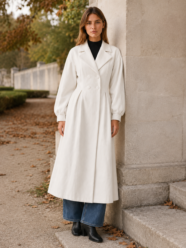 Harper™ | Double-Breasted Midi Trench Coat, White