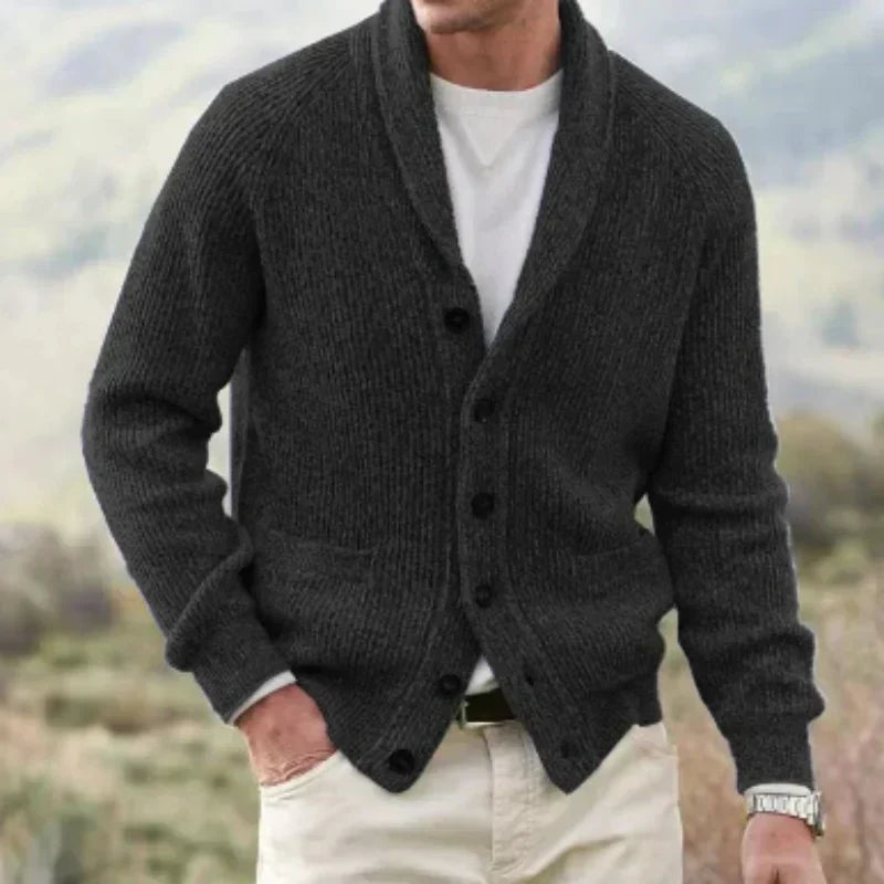 Lowell™ | Men's Shawl Collar Ribbed Button Cardigan