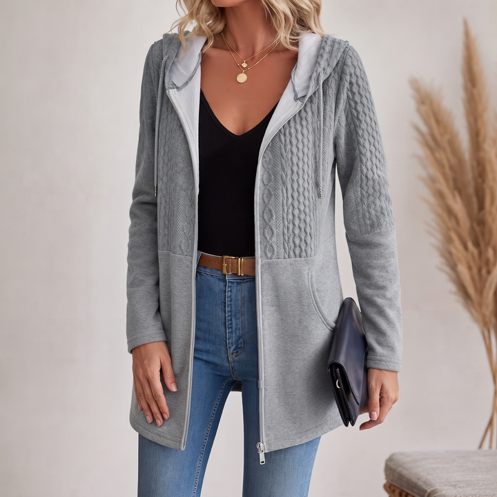Segolene™ | Women's Cable Knit Longline Zip-Up Hoodie