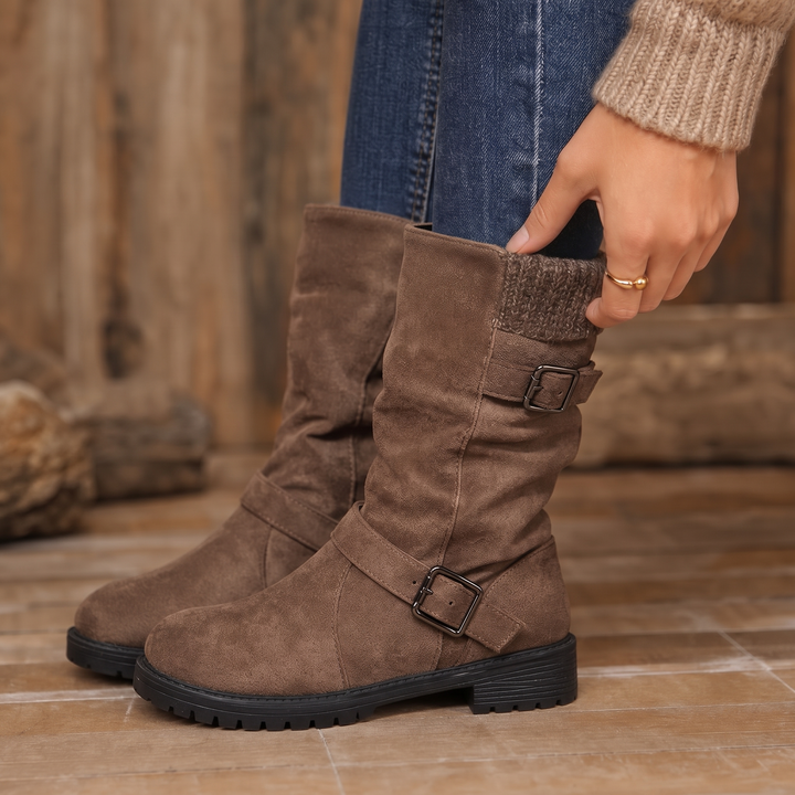 Leocadie™ | Women's Slouch Mid-Calf Boots with Buckle Strap