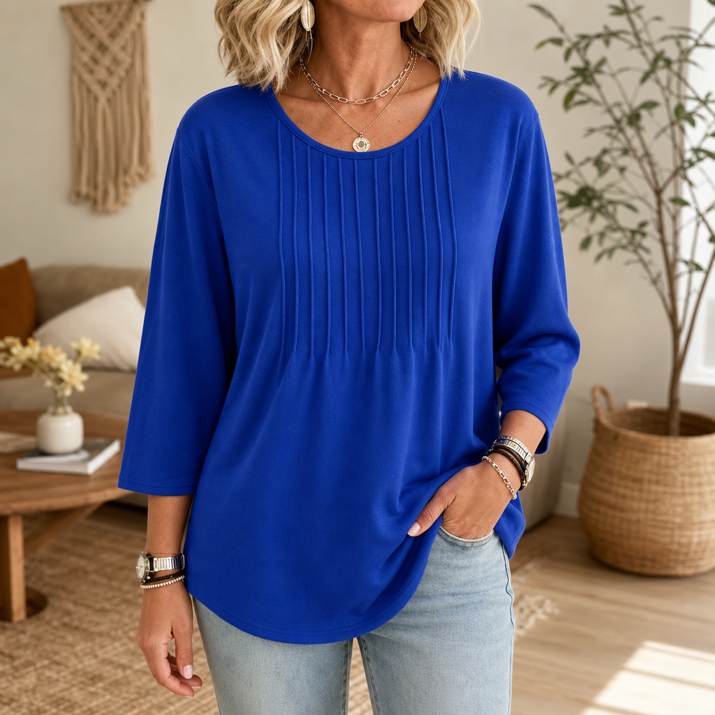 Orsola™ | Women's Pleated Round Neck Long Sleeve Tunic Top