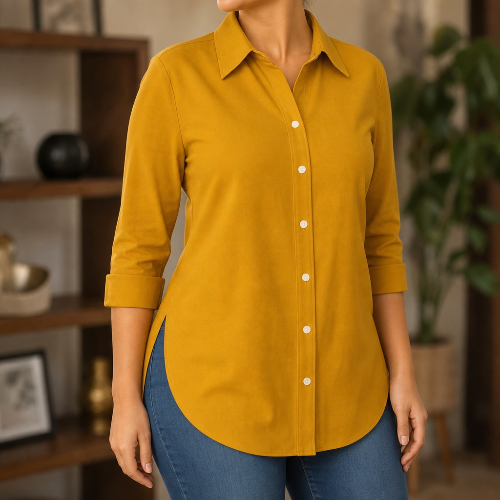 Salome™ | Women's Longline Button-Front Shirt with Curved Hem
