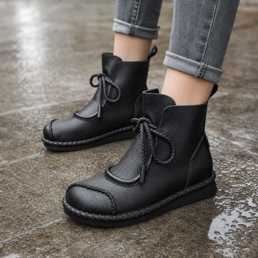 Nives™ | Women's Vintage Lace-Up Ankle Boots with Rubber Sole