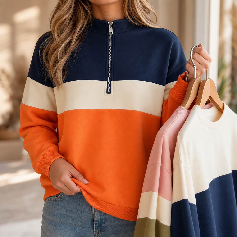 Philomene™ | Women's Color Block Quarter-Zip Pullover