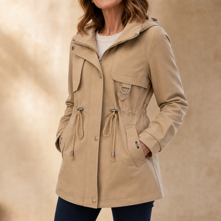 Pascaline™ | Women's Hooded Mid-Length Parka with Drawstring Waist