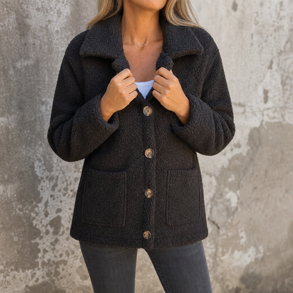 Fiorenza™ | Women's Curly Faux Fur Button Front Jacket