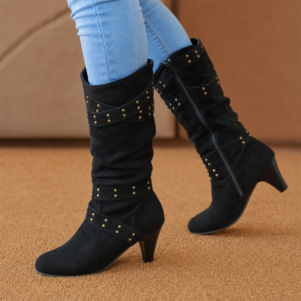 Louane™ | Women's Studded Western Slouch Knee-High Boots with Block Heel