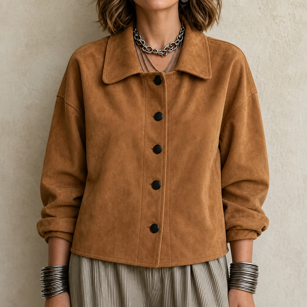 Adelina™ | Women's Brushed Button Front Jacket with Lapel Collar