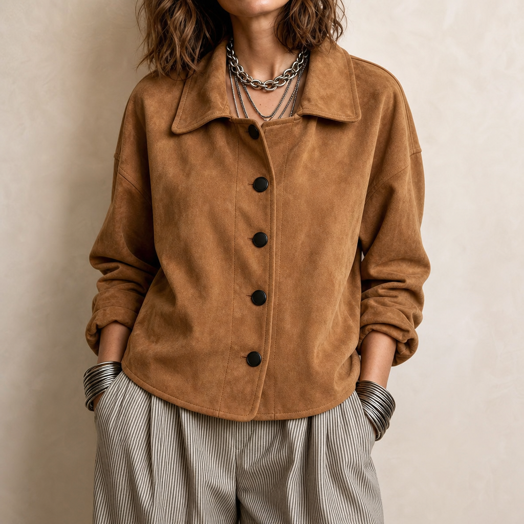 Adelina™ | Women's Brushed Button Front Jacket with Lapel Collar