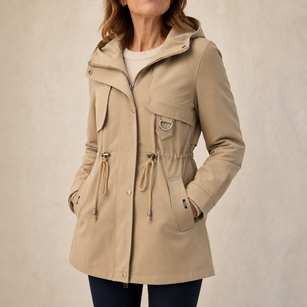 Pascaline™ | Women's Hooded Mid-Length Parka with Drawstring Waist