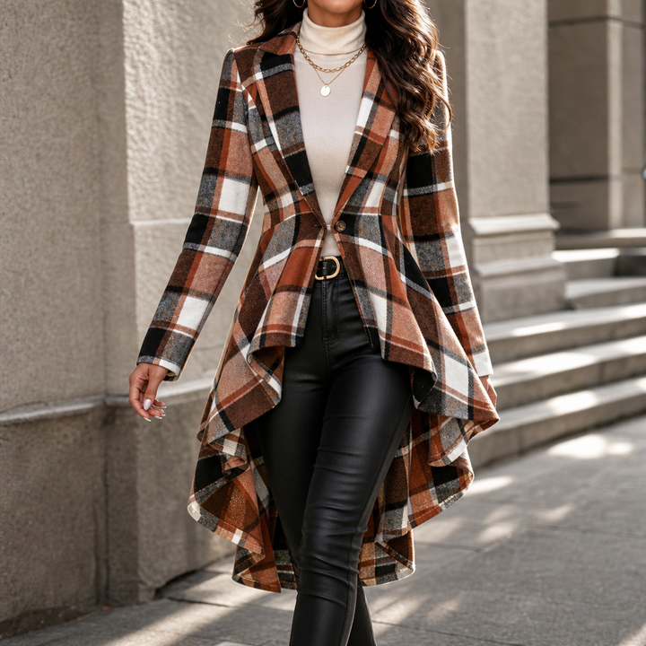 Gilda™ | Women's Plaid Peplum Coat with High Low Hem