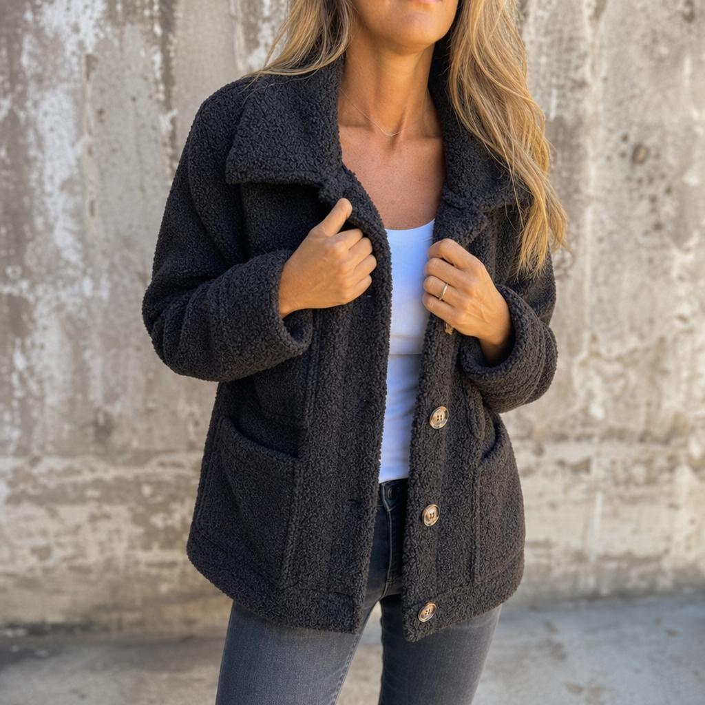 Fiorenza™ | Women's Curly Faux Fur Button Front Jacket