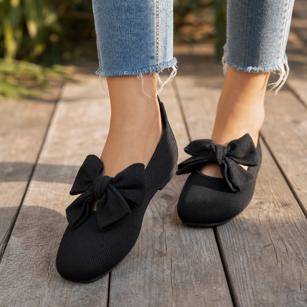 Flaminia™ | Women's Knit Square Toe Bow Flats