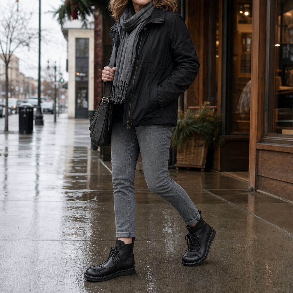 Nives™ | Women's Vintage Lace-Up Ankle Boots with Rubber Sole
