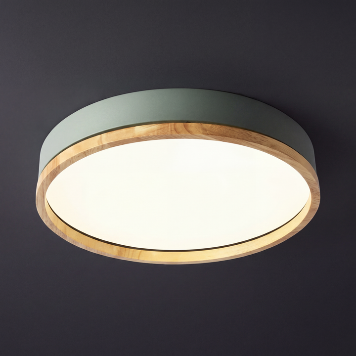 Scandinavian Wood Flush Mount Ceiling Light with Dimmable Remote — view 1