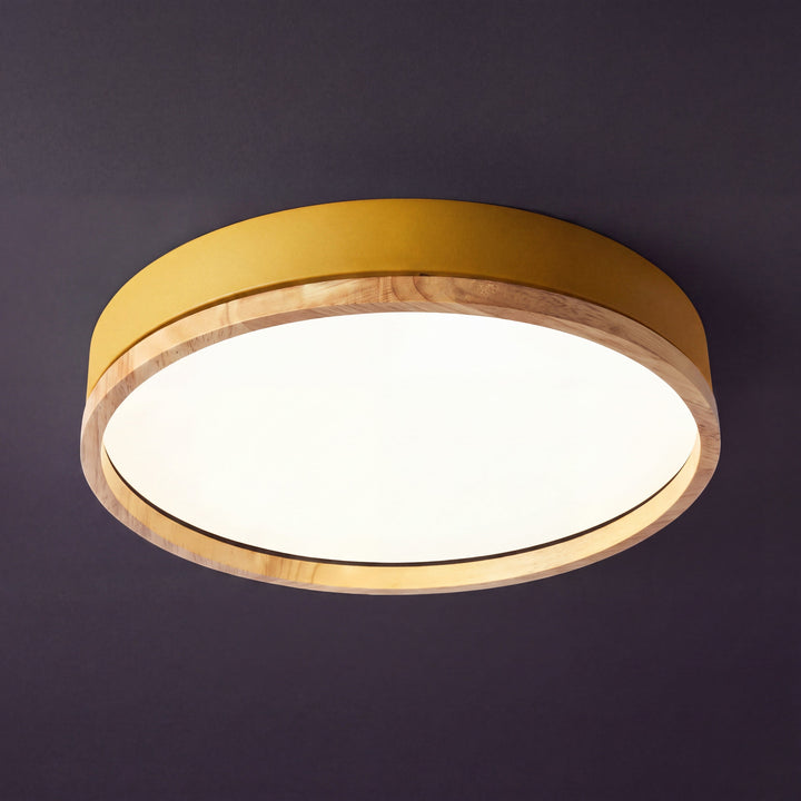 Scandinavian Wood Flush Mount Ceiling Light with Dimmable Remote — view 3