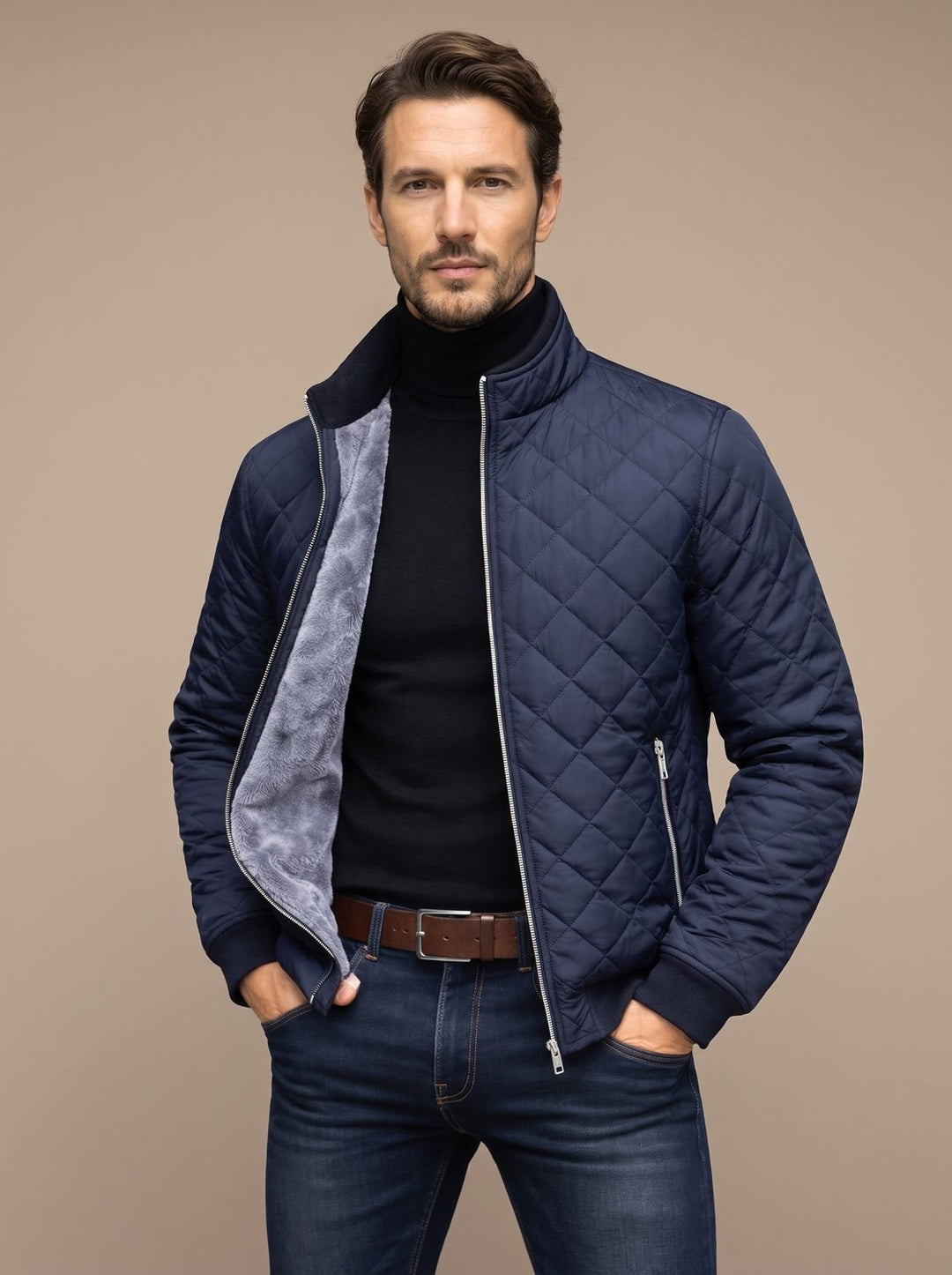 Simon™ | Men's Quilted Winter Jacket with Stand Collar