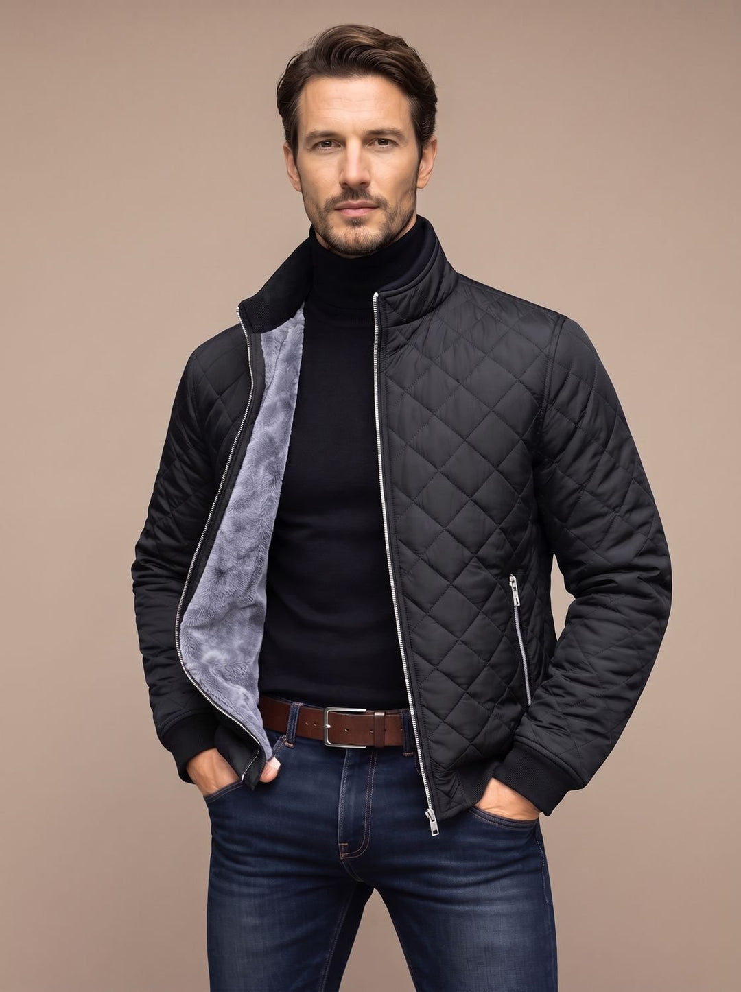 Simon™ | Men's Quilted Winter Jacket with Stand Collar