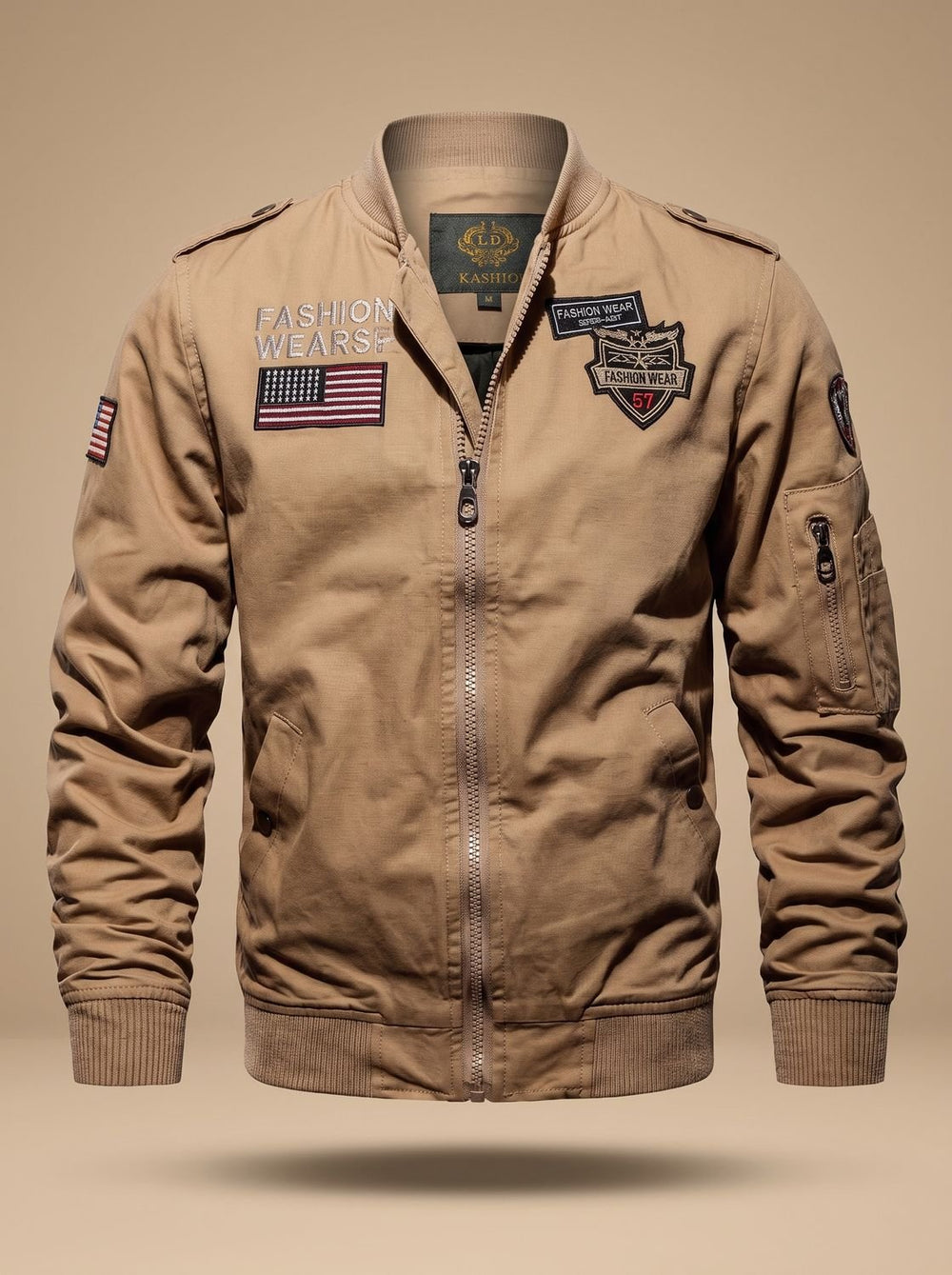 Cassian™ | Men's Military Bomber Jacket with Zip Pockets and Patches