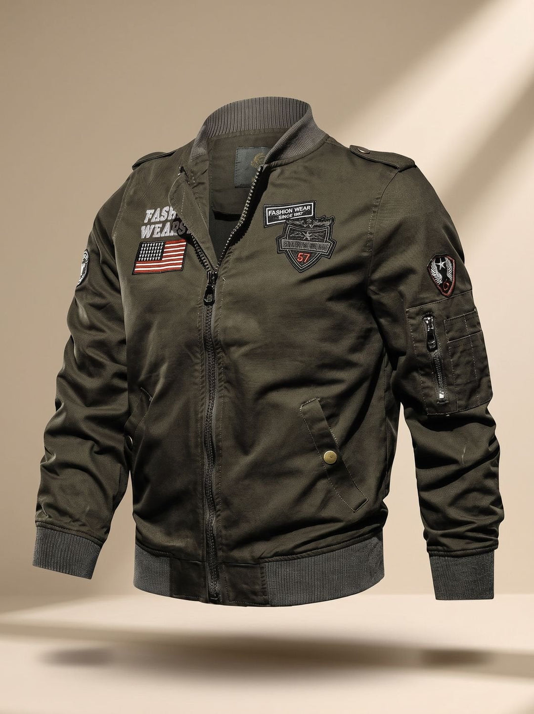 Cassian™ | Men's Military Bomber Jacket with Zip Pockets and Patches