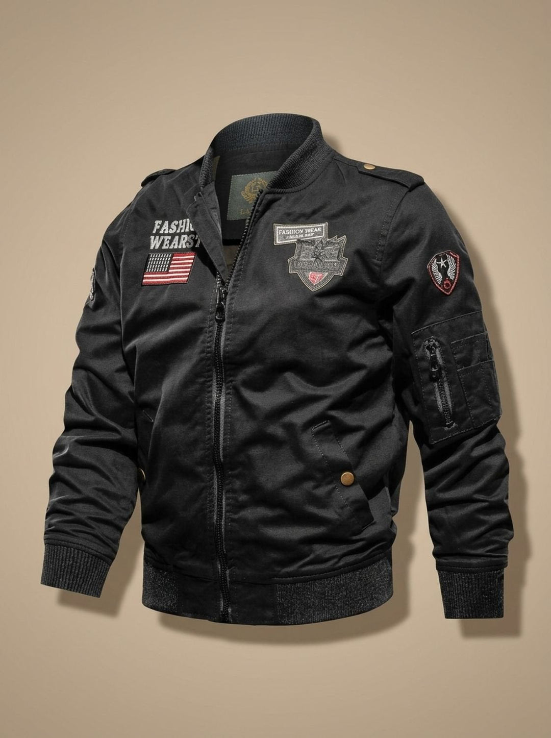 Cassian™ | Men's Military Bomber Jacket with Zip Pockets and Patches