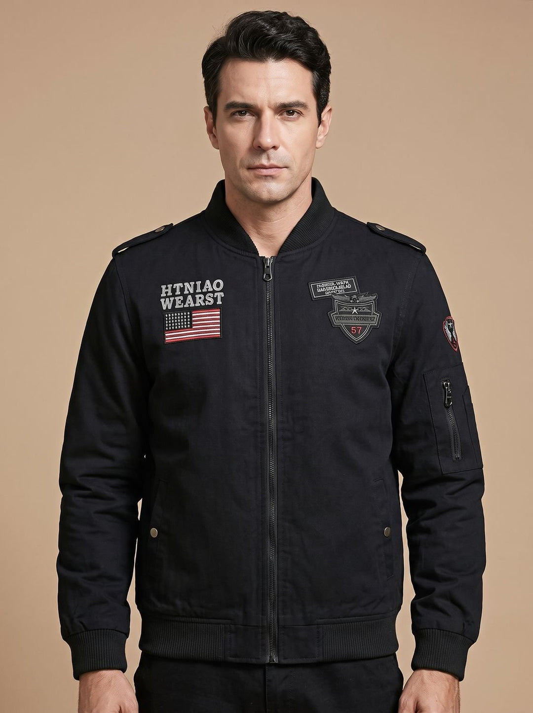 Cassian™ | Men's Military Bomber Jacket with Zip Pockets and Patches