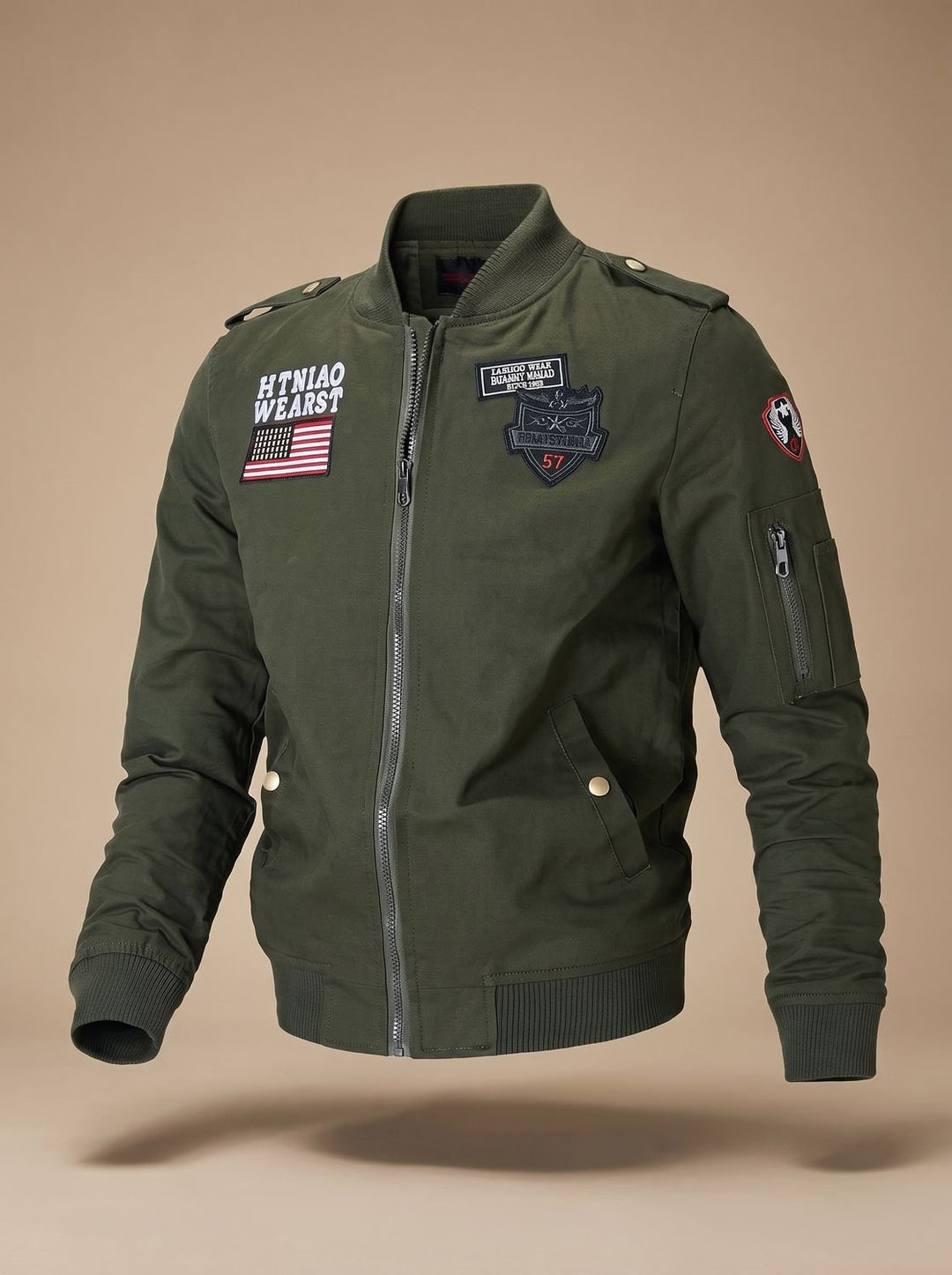 Bartholomew™ | Men's Military Bomber Jacket with Embroidered Patches