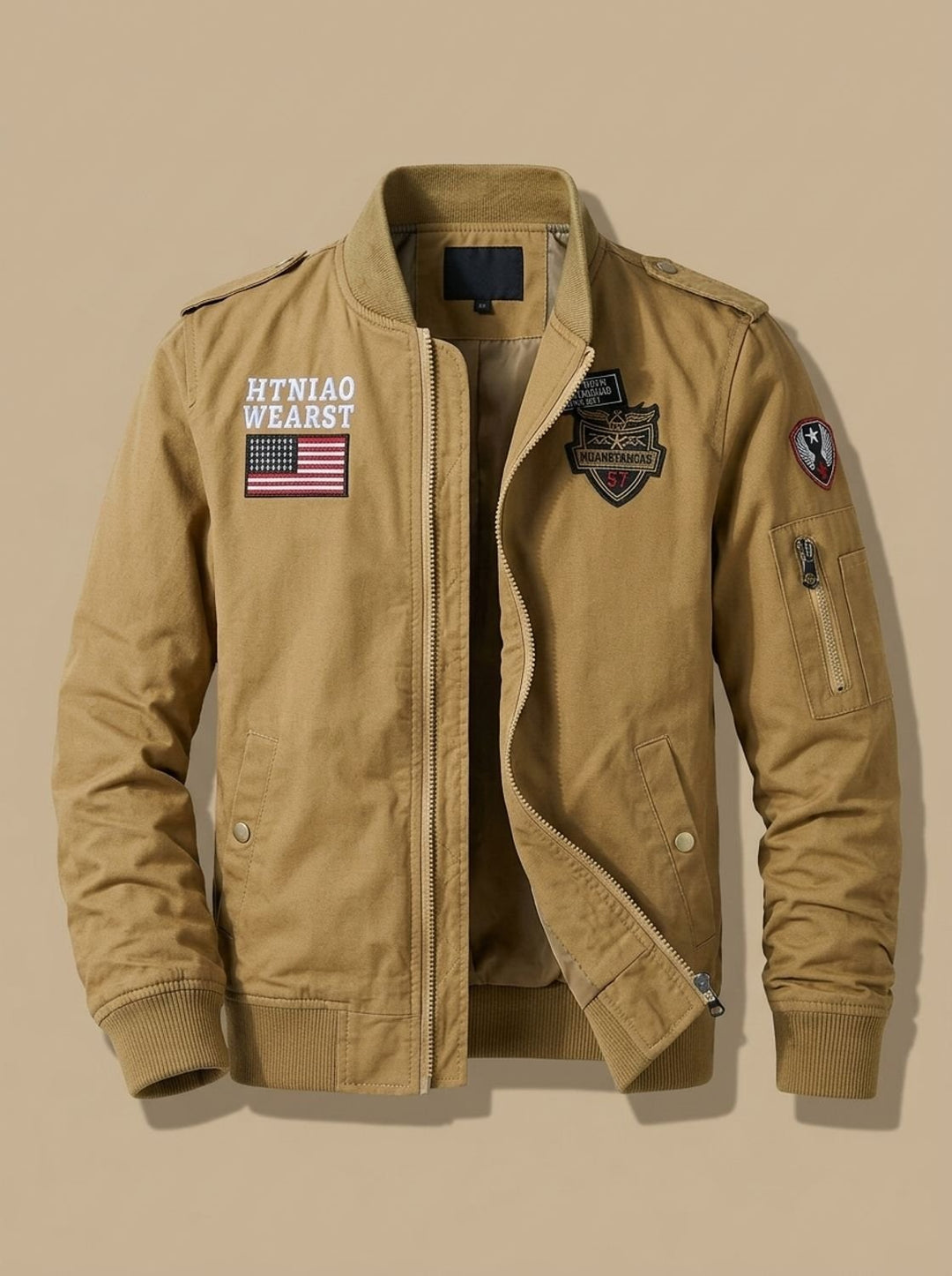 Bartholomew™ | Men's Military Bomber Jacket with Embroidered Patches