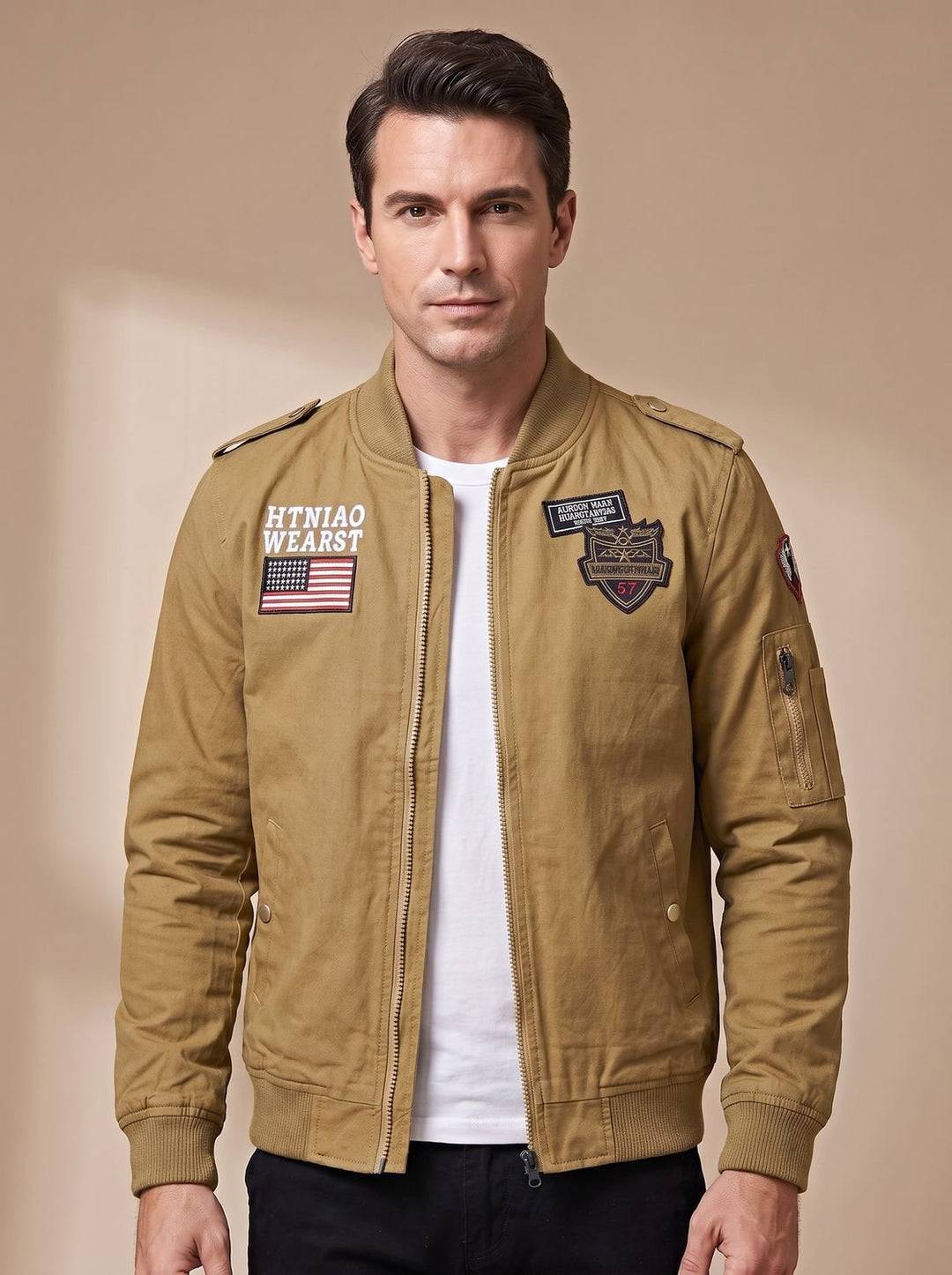 Bartholomew™ | Men's Military Bomber Jacket with Embroidered Patches