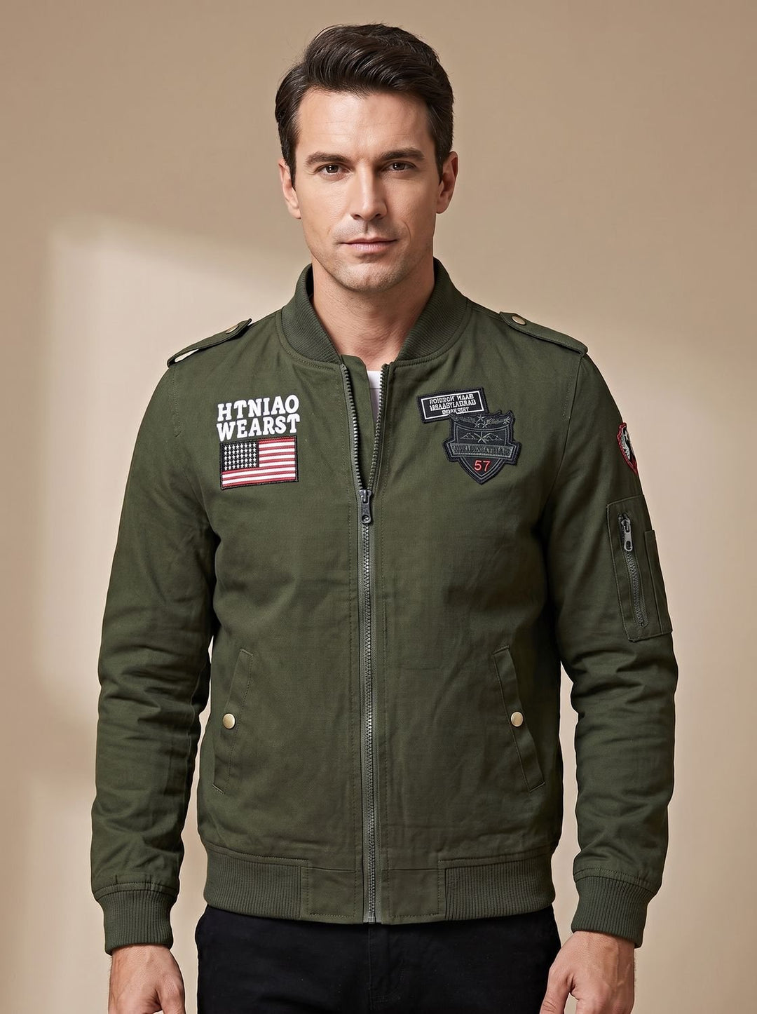 Bartholomew™ | Men's Military Bomber Jacket with Embroidered Patches