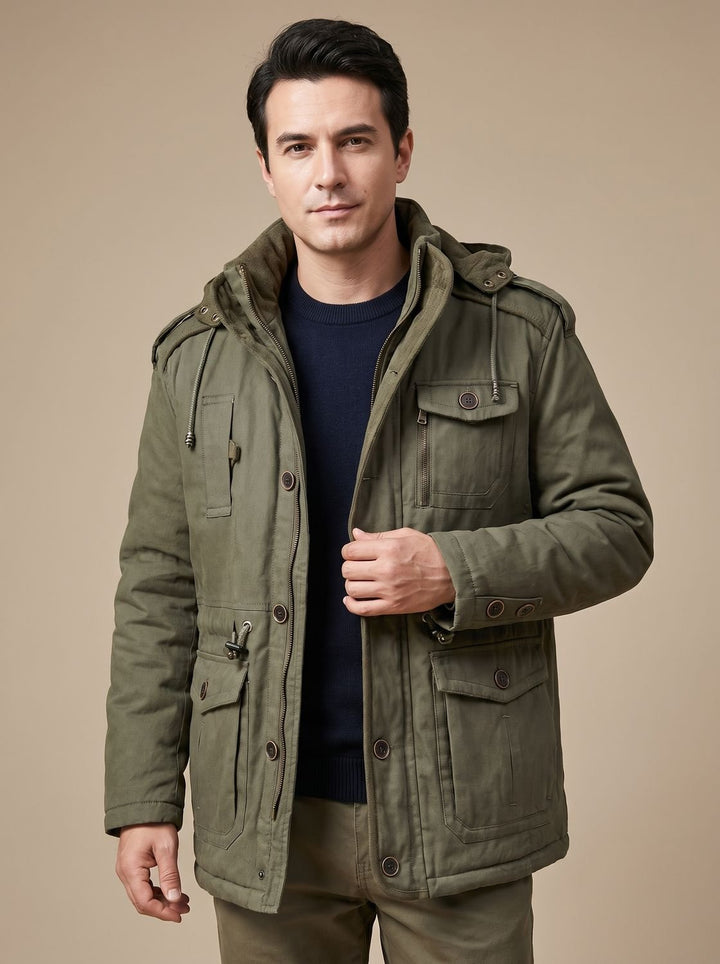Auberon™ | Men's Lined Parka with Detachable Hood and Cargo Pockets