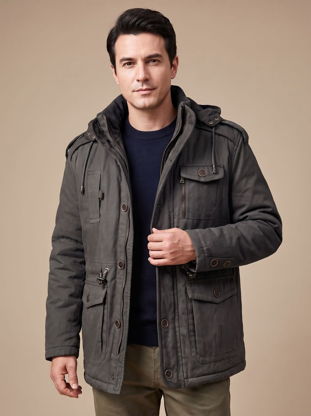 Auberon™ | Men's Lined Parka with Detachable Hood and Cargo Pockets