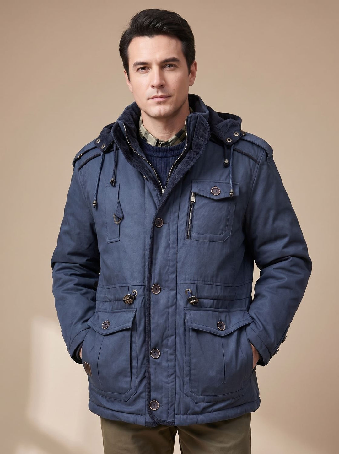 Auberon™ | Men's Lined Parka with Detachable Hood and Cargo Pockets