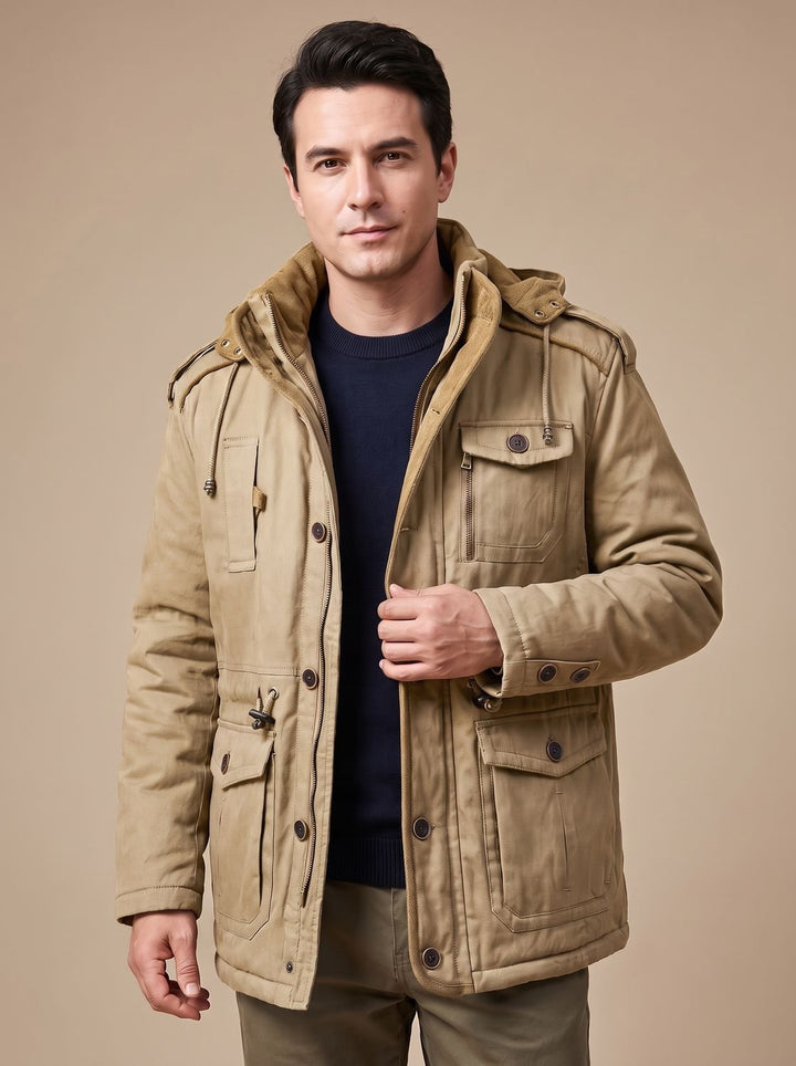 Auberon™ | Men's Lined Parka with Detachable Hood and Cargo Pockets