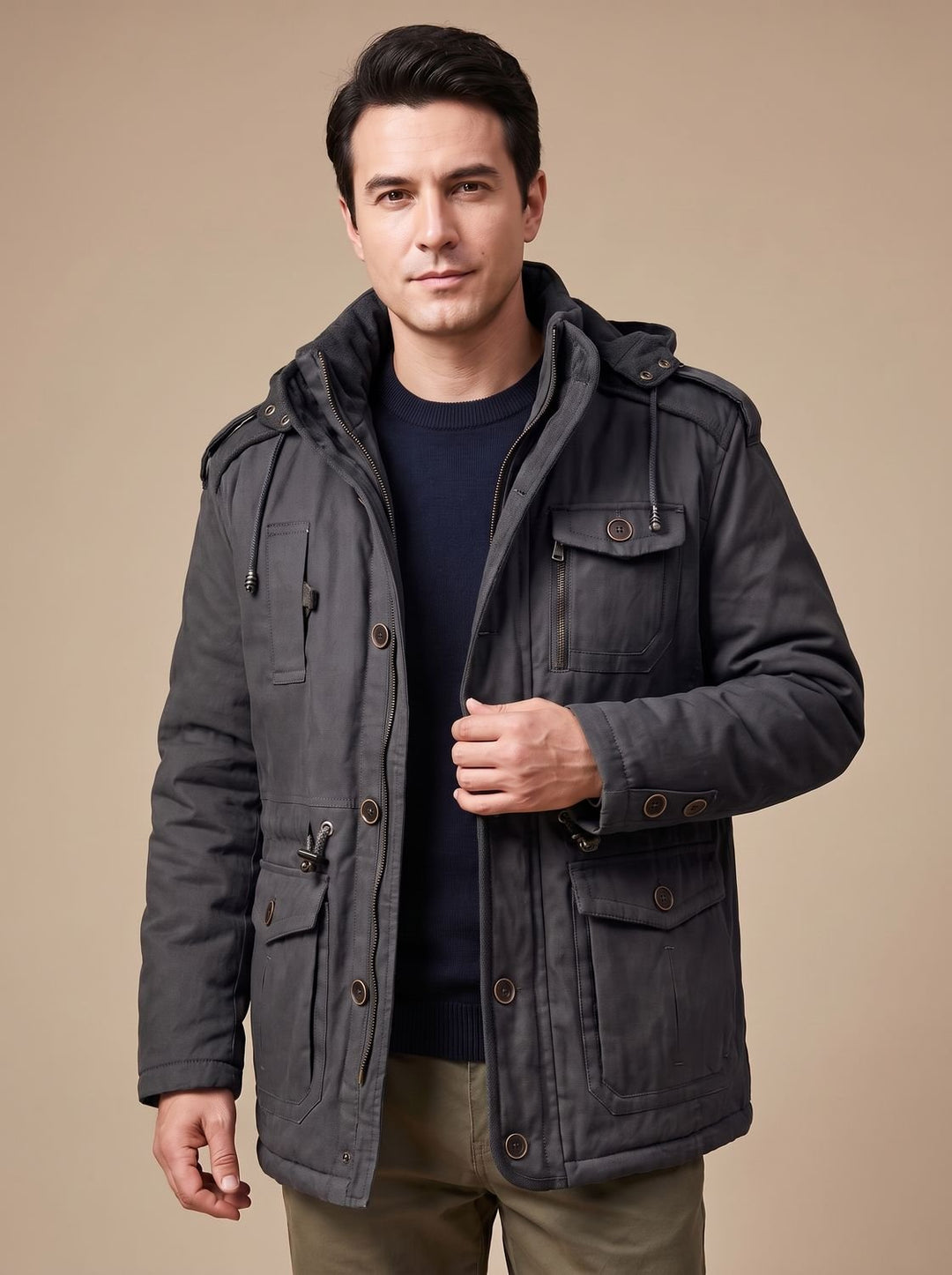 Auberon™ | Men's Lined Parka with Detachable Hood and Cargo Pockets