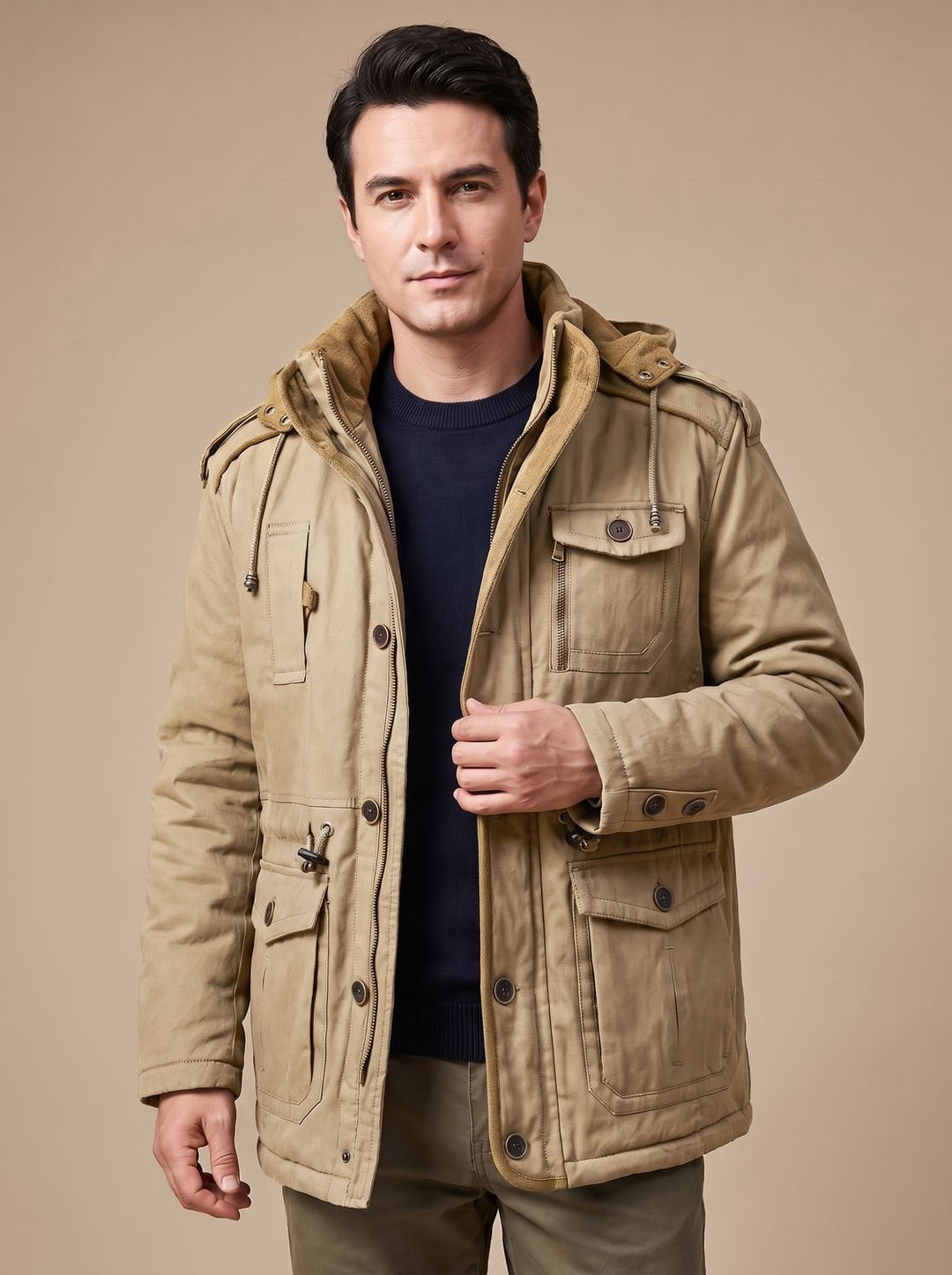 Auberon™ | Men's Lined Parka with Detachable Hood and Cargo Pockets