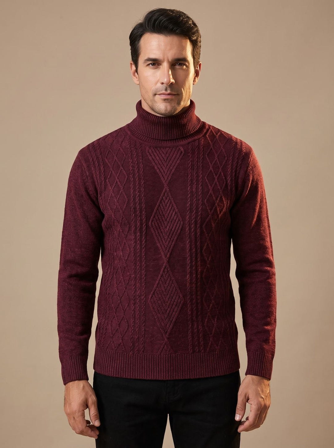 Maximilian™ | Men's Slim Fit Turtleneck with Cable Detail