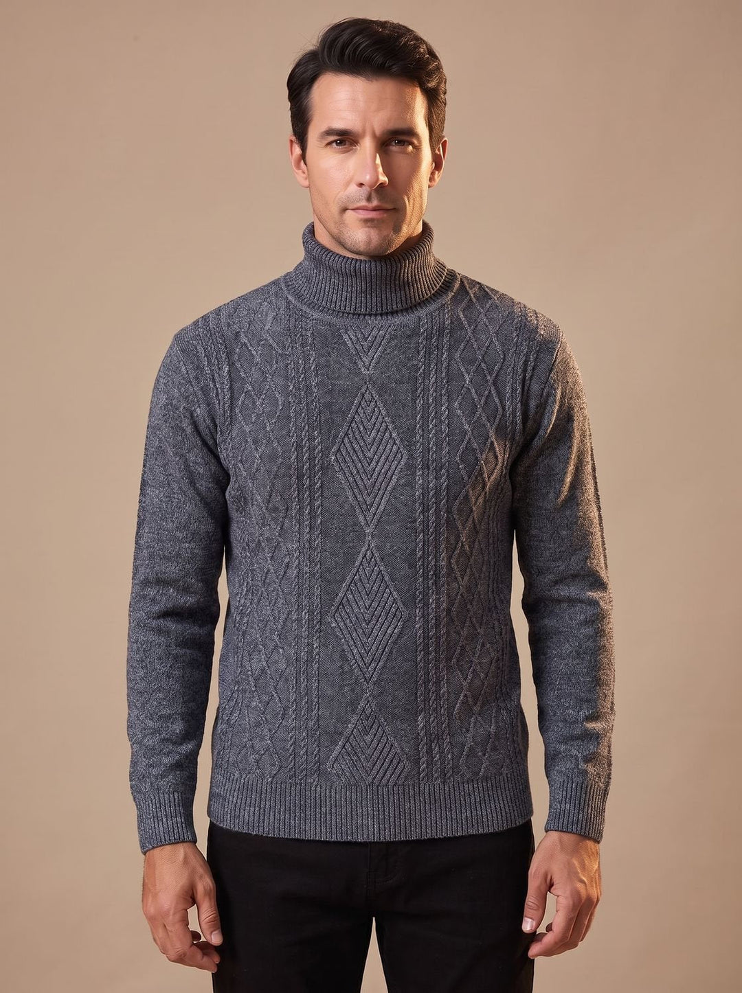 Maximilian™ | Men's Slim Fit Turtleneck with Cable Detail