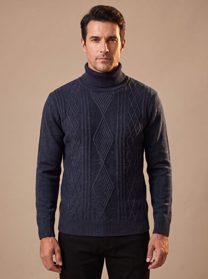 Maximilian™ | Men's Slim Fit Turtleneck with Cable Detail