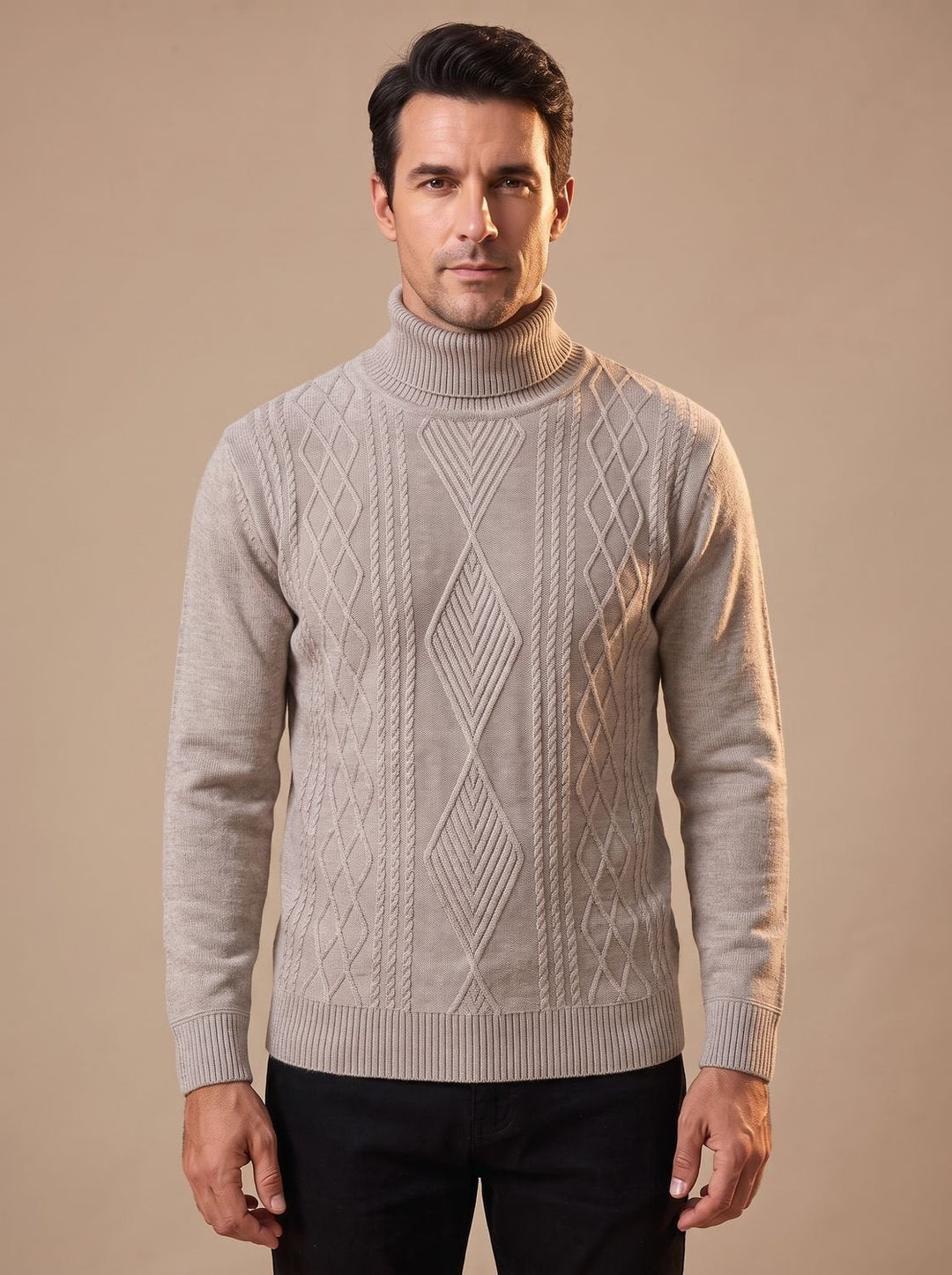 Maximilian™ | Men's Slim Fit Turtleneck with Cable Detail